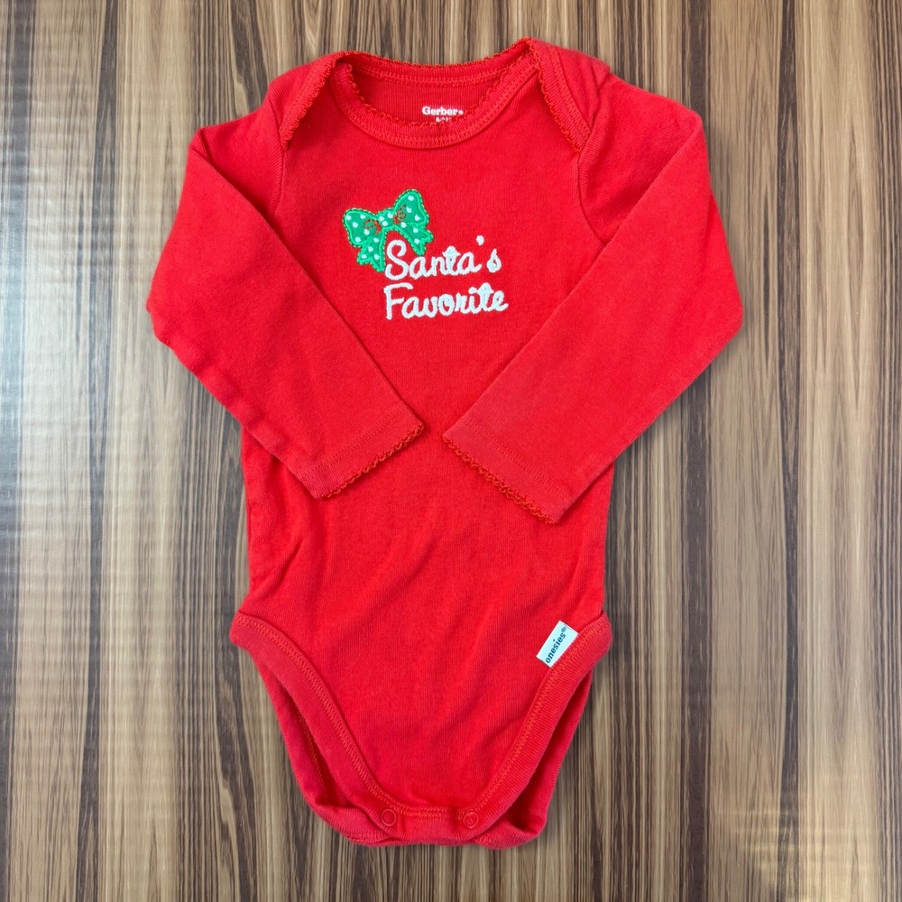 Santa's Favorite Christmas Red Bodysuit‎ Gerber's Long Sleeve Onesie 6-9 Months